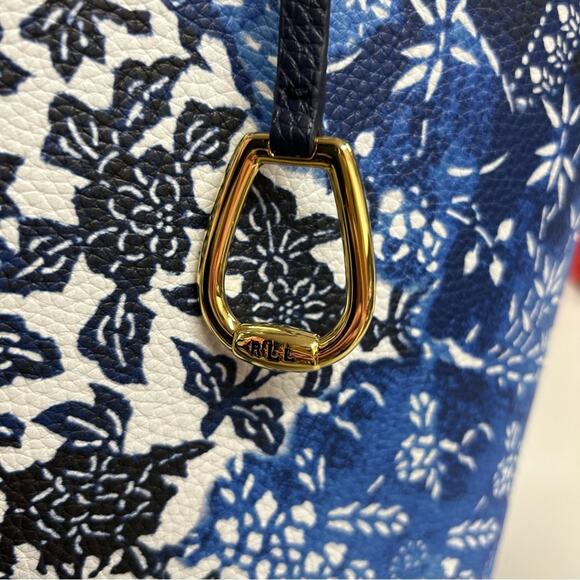 Ralph Lauren Floral Reversible Tote Purse Summer Navy Blue Floral + Wristlet NWT - Picture 7 of 8